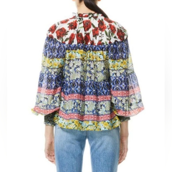 Alice and Olivia Marlyn Tie-Neck Button-Down Tiered Blouse - Picture 4 of 9